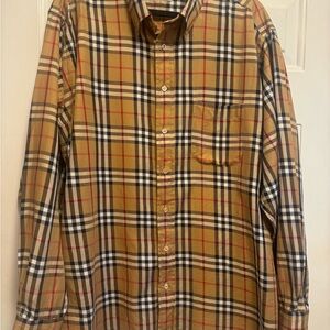 Burberry Tan and Black Plaid Men's Shirt XXL